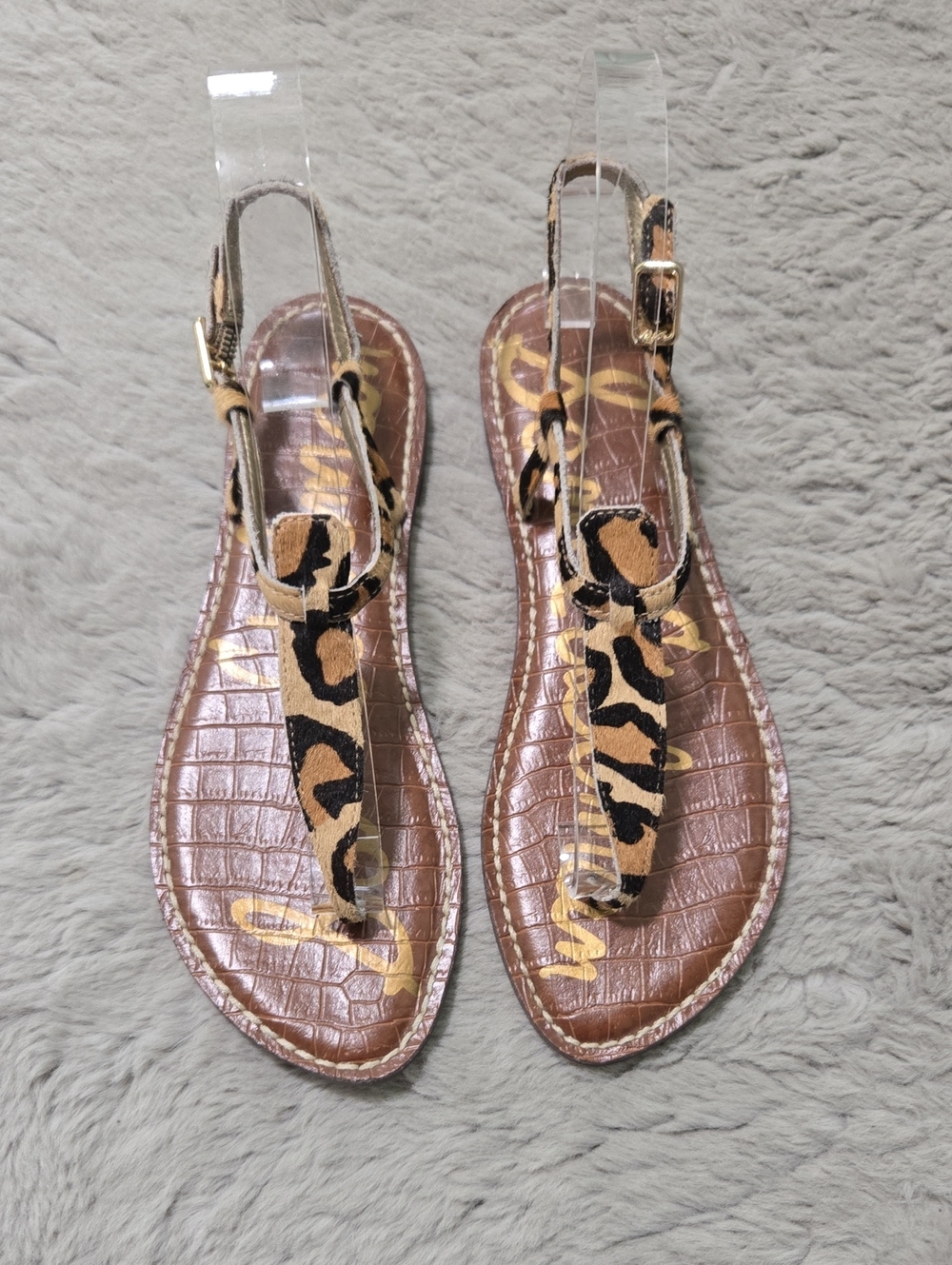 Sam Edelman Brown Leopard Print T-Strap Sandals